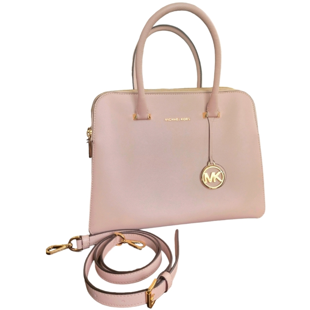 MICHAEL KORS Blush Pink Houston Medium Leather Crossbody Satchel Purse